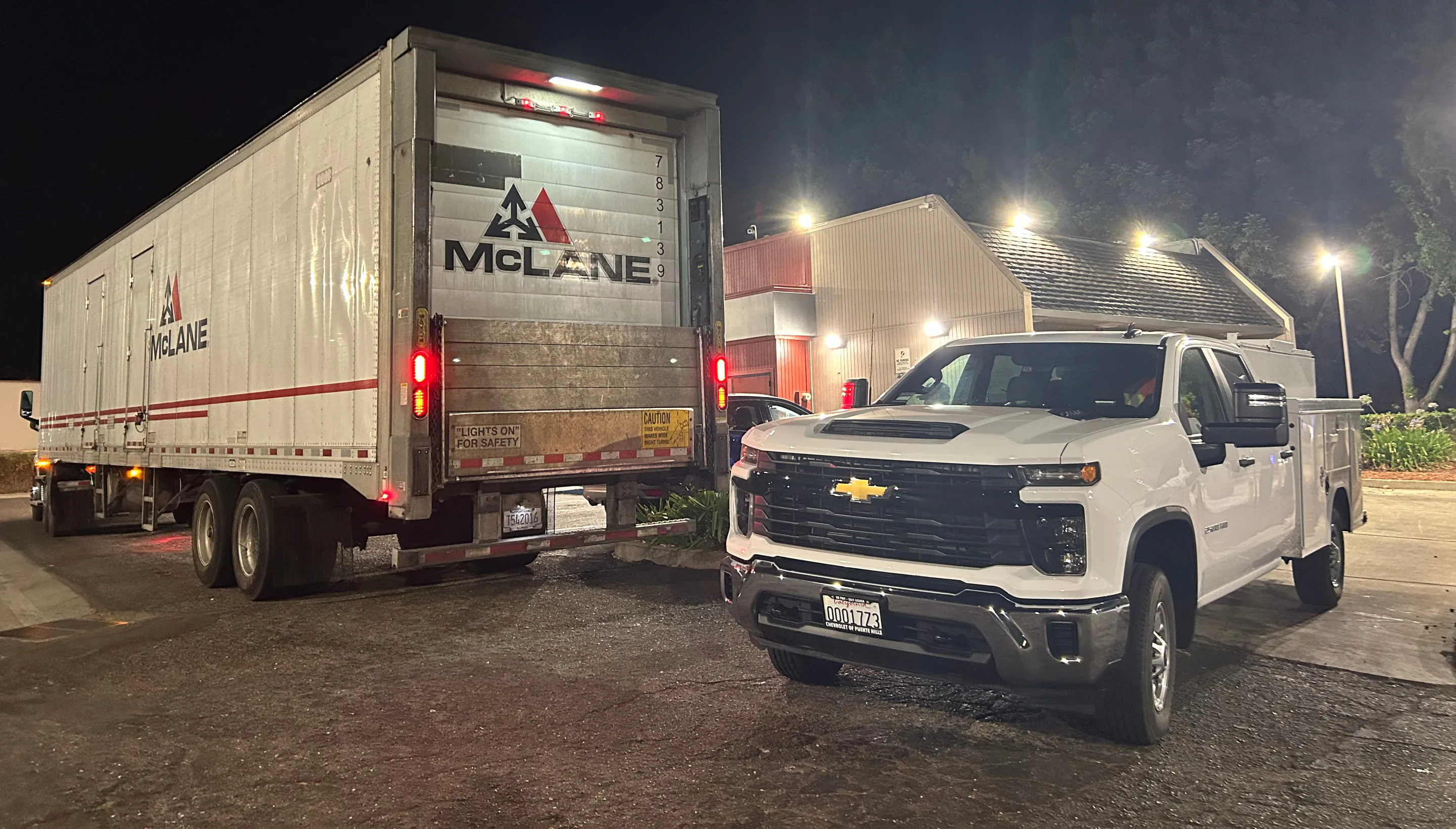 MFS mobile technician servicing a food distribution trailer at night