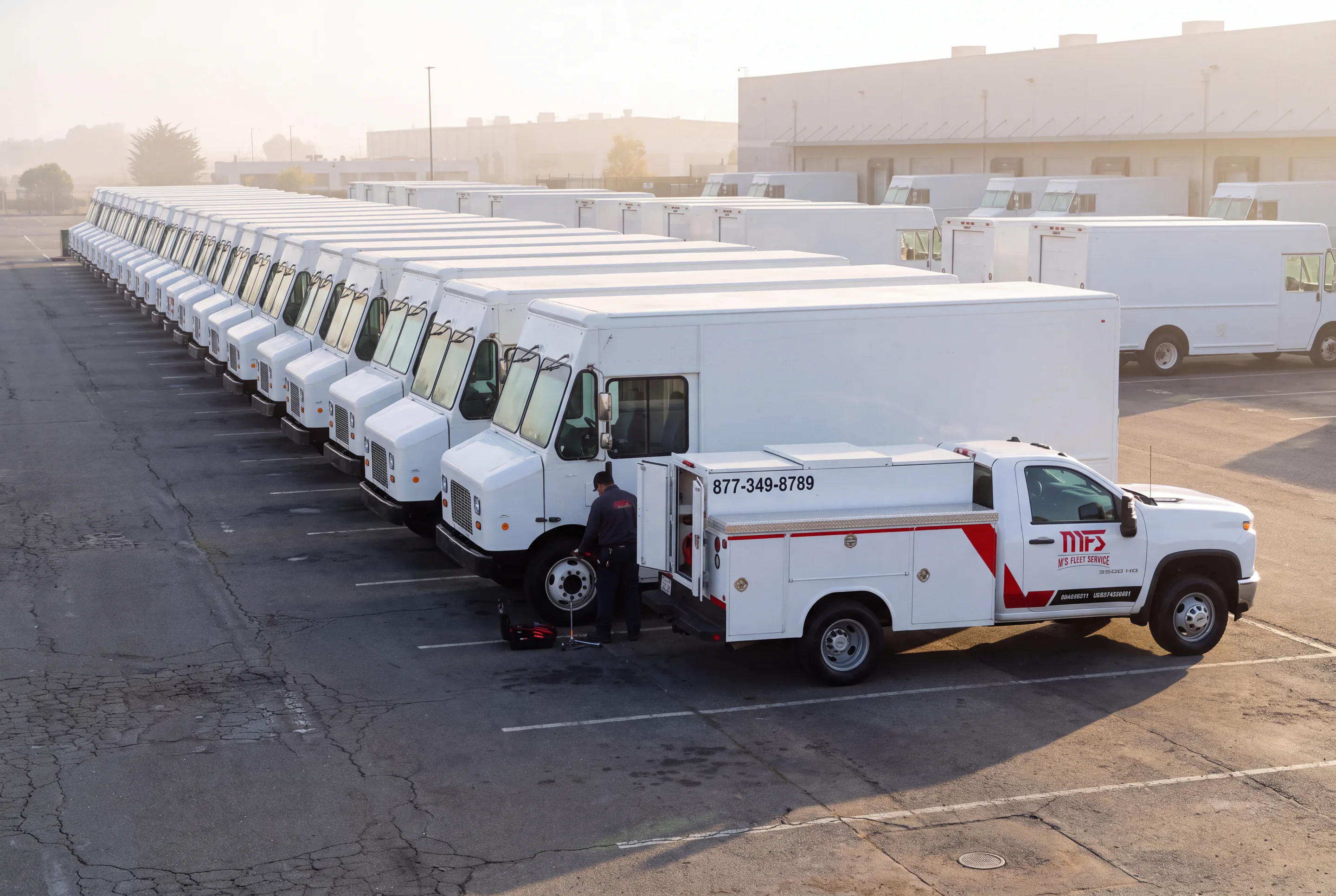 MFS technician servicing a step van at a last-mile delivery station